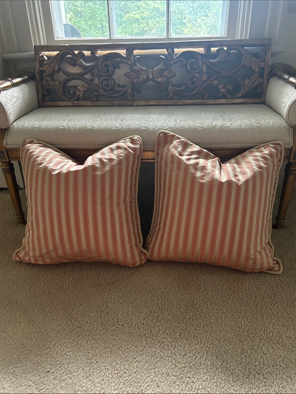 Striped Salmon and Cream Striped Decorative Down Pillow Pair